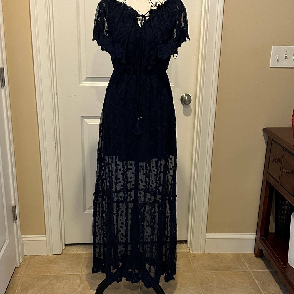 Adelyn Rae Midnight Blue Lace Maxi Dress